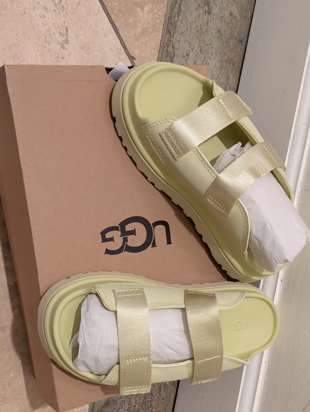 New UGG GoldenGlow Slide sandals